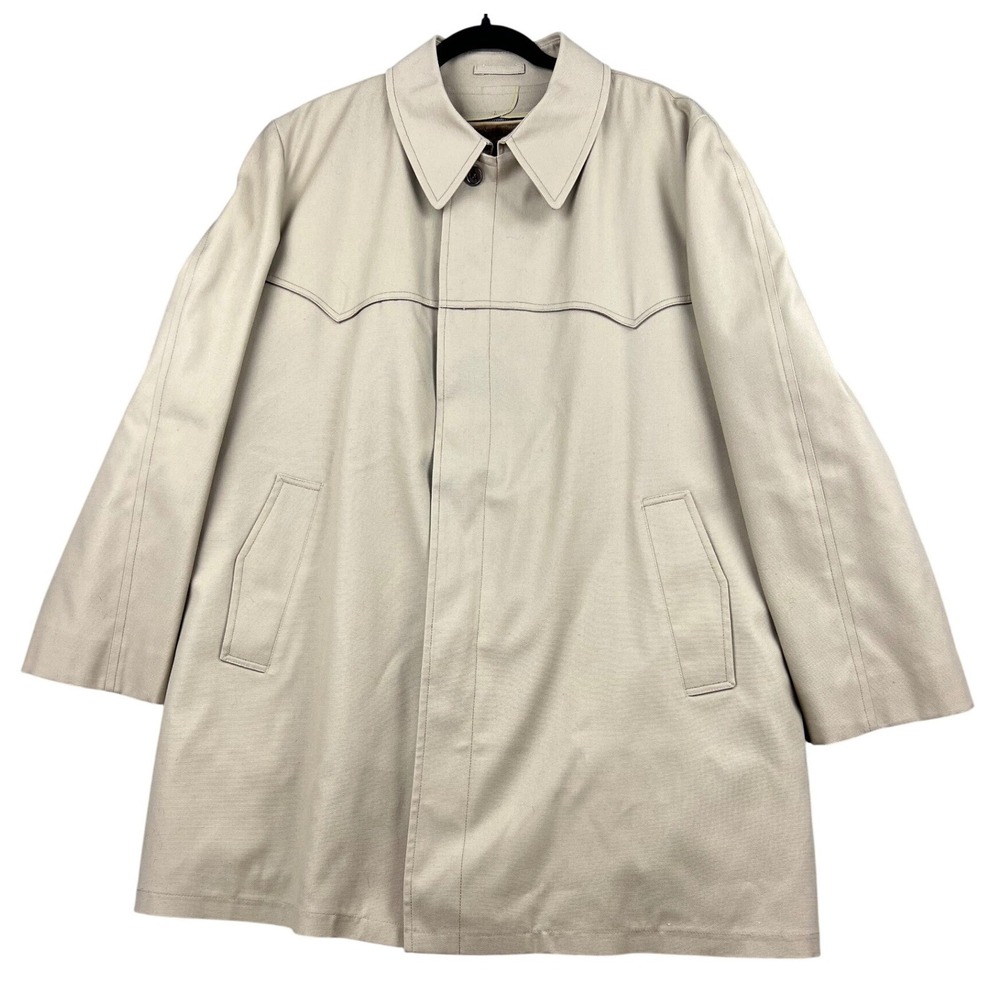 London Fog Trench Coat Mens 48 Reg Maincoats Tan Faux Fur Liner Beige Excellent